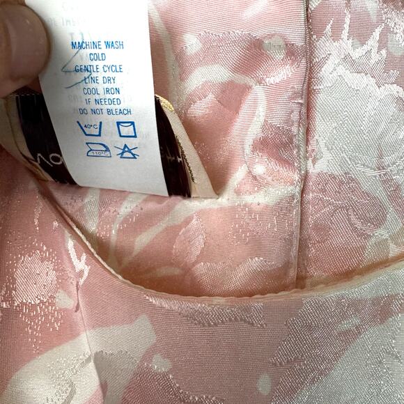 Vintage 80s Von Bramlett Pink Floral Metallic Secretary Dress Size Medium - Picture 5 of 10